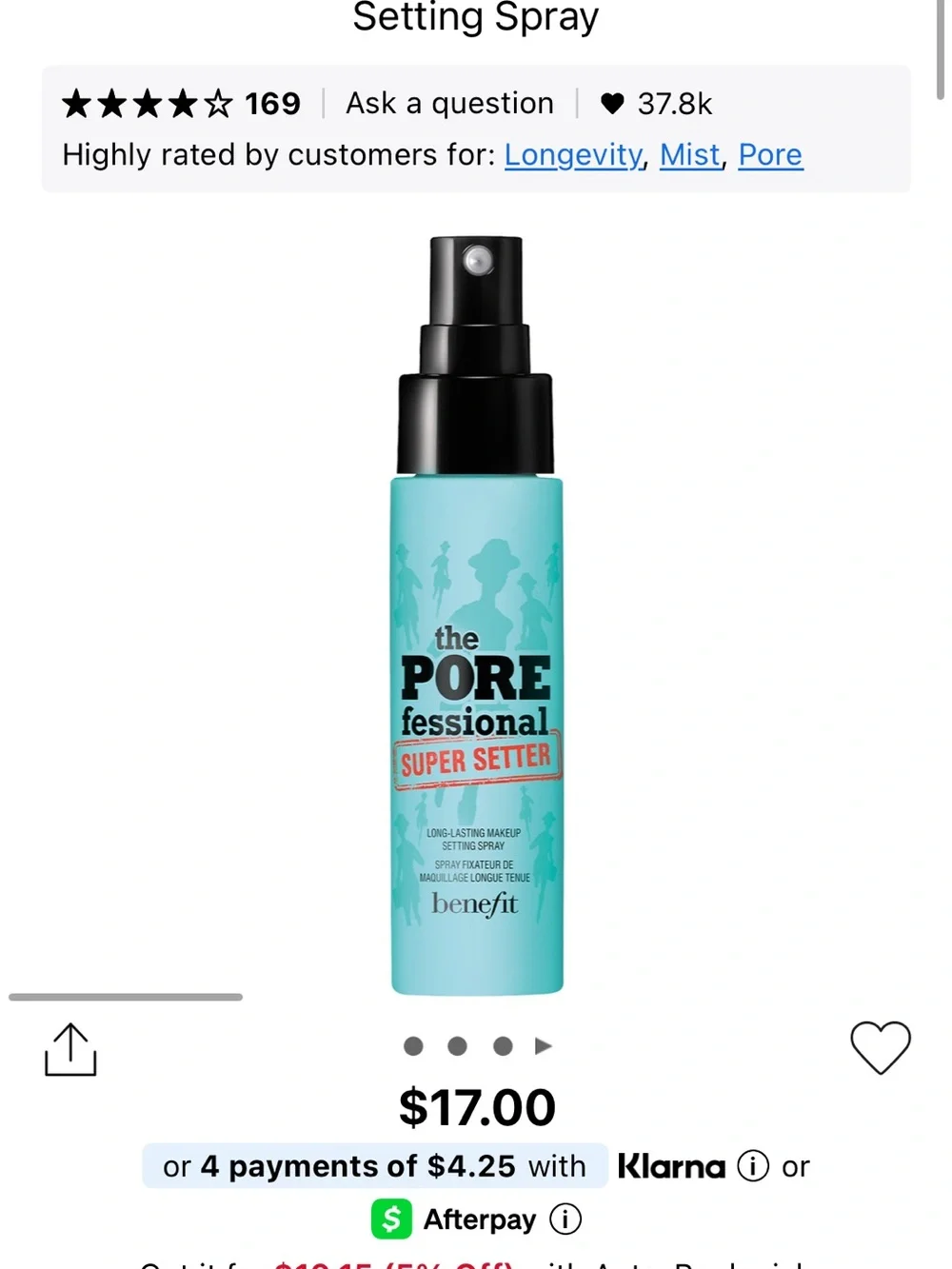 Benefit The POREfessional Super Setter Setting Spray - Teal